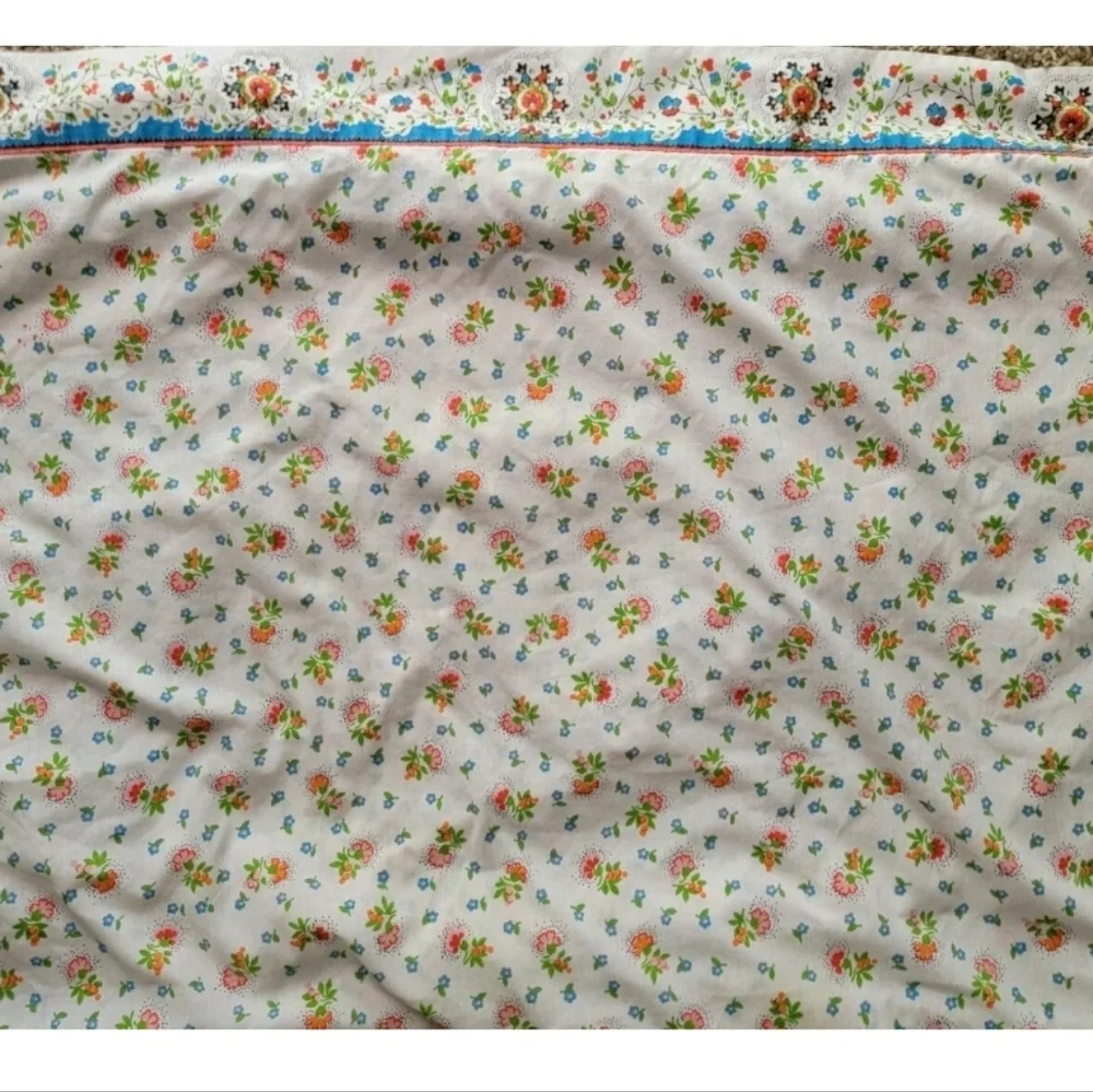 JCPenney 70's Floral Muslin Fitted Flat Sheet Pillowcase Full Size 3 Pc Set